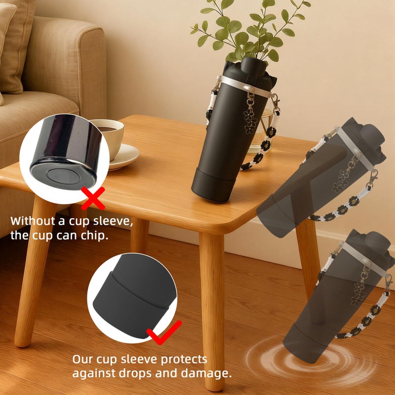SITKOL Accessories Set for Owala FreeSip Sway 30/40oz, Tumbler 40oz & Kids 16oz Water Bottle - Includes Silicone Boot, Handle Carrying Strap and Cute Flower Charms (Black) - Image 4